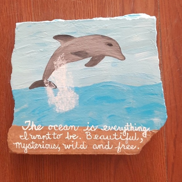 Handpainted Dolphin in Ocean on Granite - Picture 1 of 4